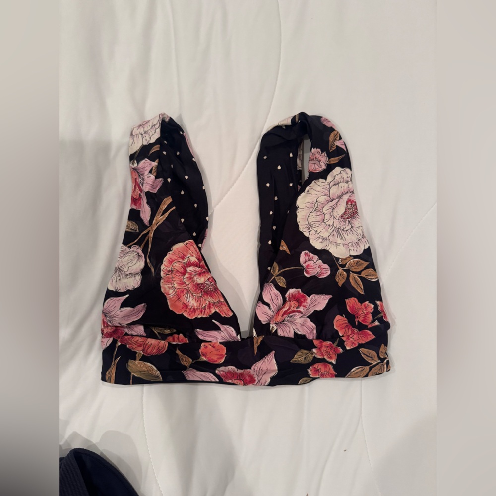Maaji Black Bikini Top Reversible - Pink and Cream Floral side + polkadot side